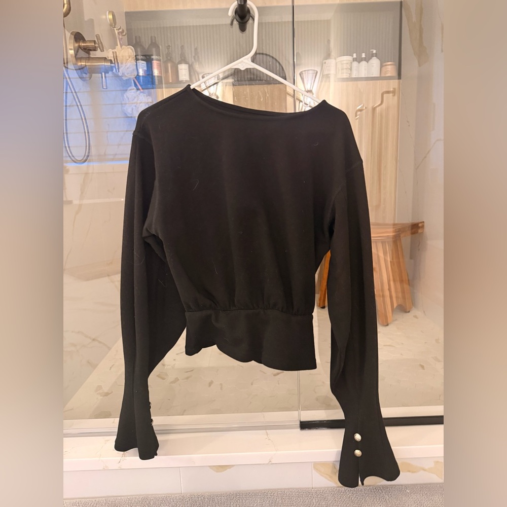 COMMENSE black bell sleeve cinched sweatshirt size small - Picture 11 of 13